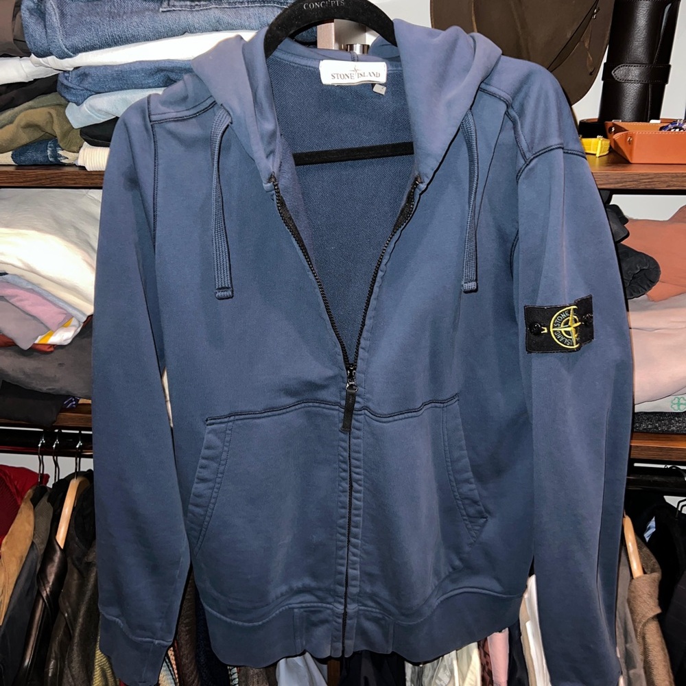 Stone Island Blue Hoodie with Black Compass Patch